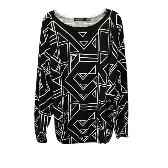 Ralph Lauren Black and White Geometric Long Sleeve Top Size - Picture 2 of 8